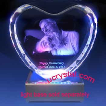 Laser etched 3D photo crystal heart wedding anniversary gift XL